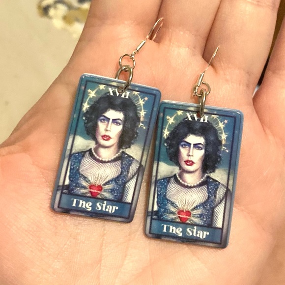 Handmade Rocky Horror Picture Show Franknfurter Earrings with Pin & Patch Set - Picture 6 of 6